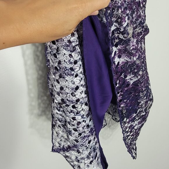 Brochure Women's Purple White Abstract Short Sleeve Scoop Neck Office Casual XL - Picture 5 of 10